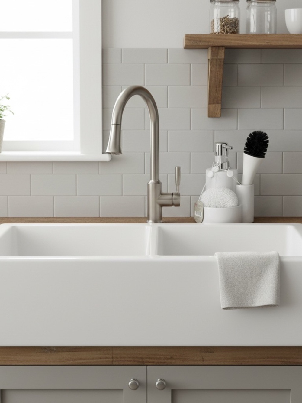 Denmark.Ceramic Soap Pump Sponge & Brush.